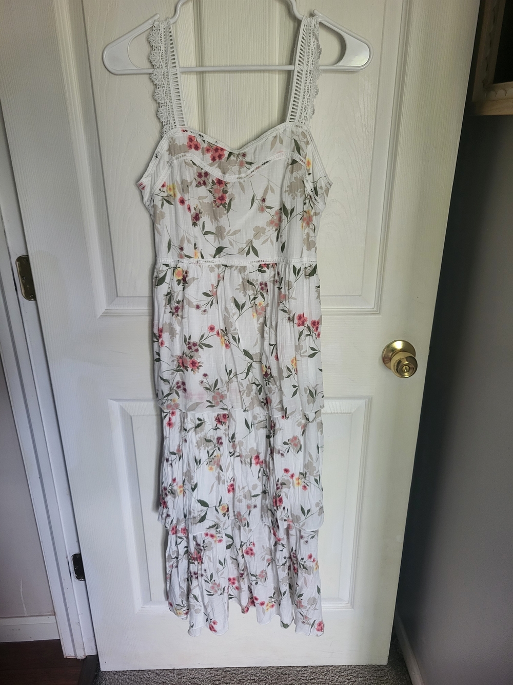 White Floral Crochet-Strap Maxi Dress